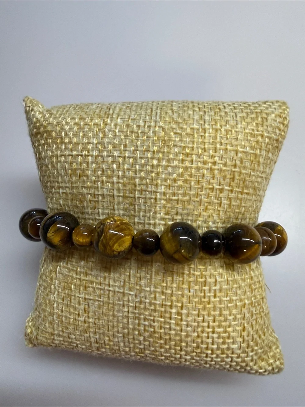 Tiger's Eye Beaded Stretch Bracelet - Brown and Gold Tones
